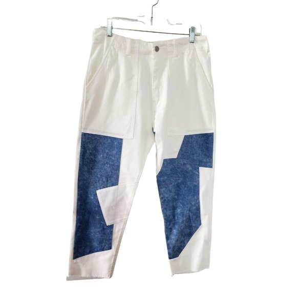 SALE Free People x Sandrine Rose Jeans Pants Denim White Patchwork Ankle Sz 28 - Picture 2 of 8